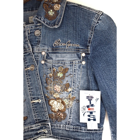 Paco Jeans NWT Distressed and Blingy Cropped Denim Jean Jacket Small - Picture 3 of 10